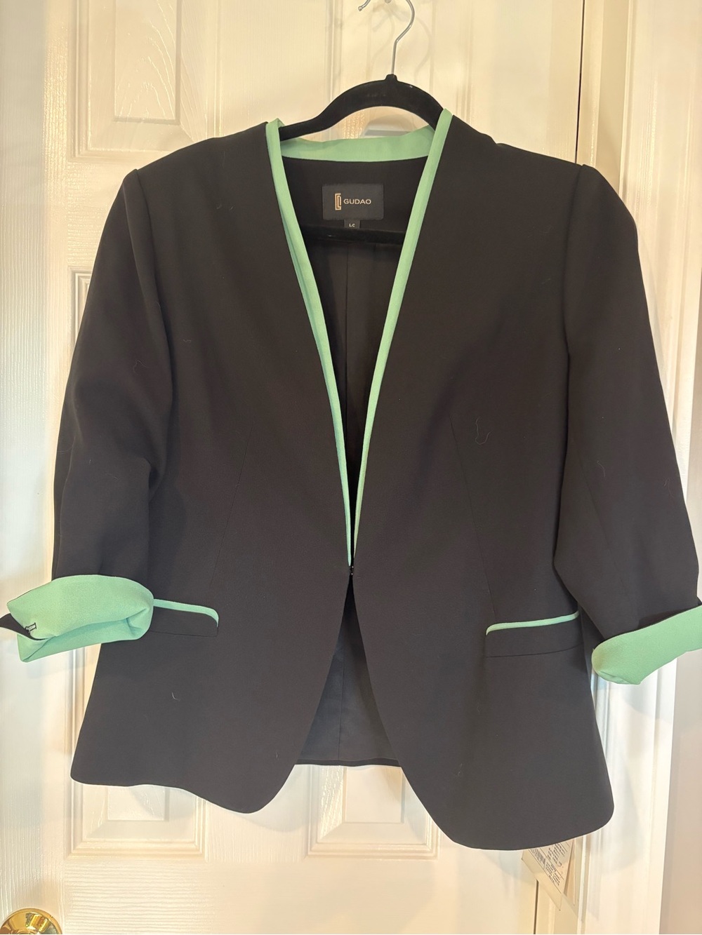 NWT - Gudao Black Blazer with Mint Green Trim